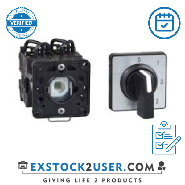 Schneider Electric, K1F013UCH,Complete cam switch, Harmony K, changeover switch, 45 x 45mm, 3P, without off position, 30 degree angle, 12A, black marked 1-2, for 22mm,